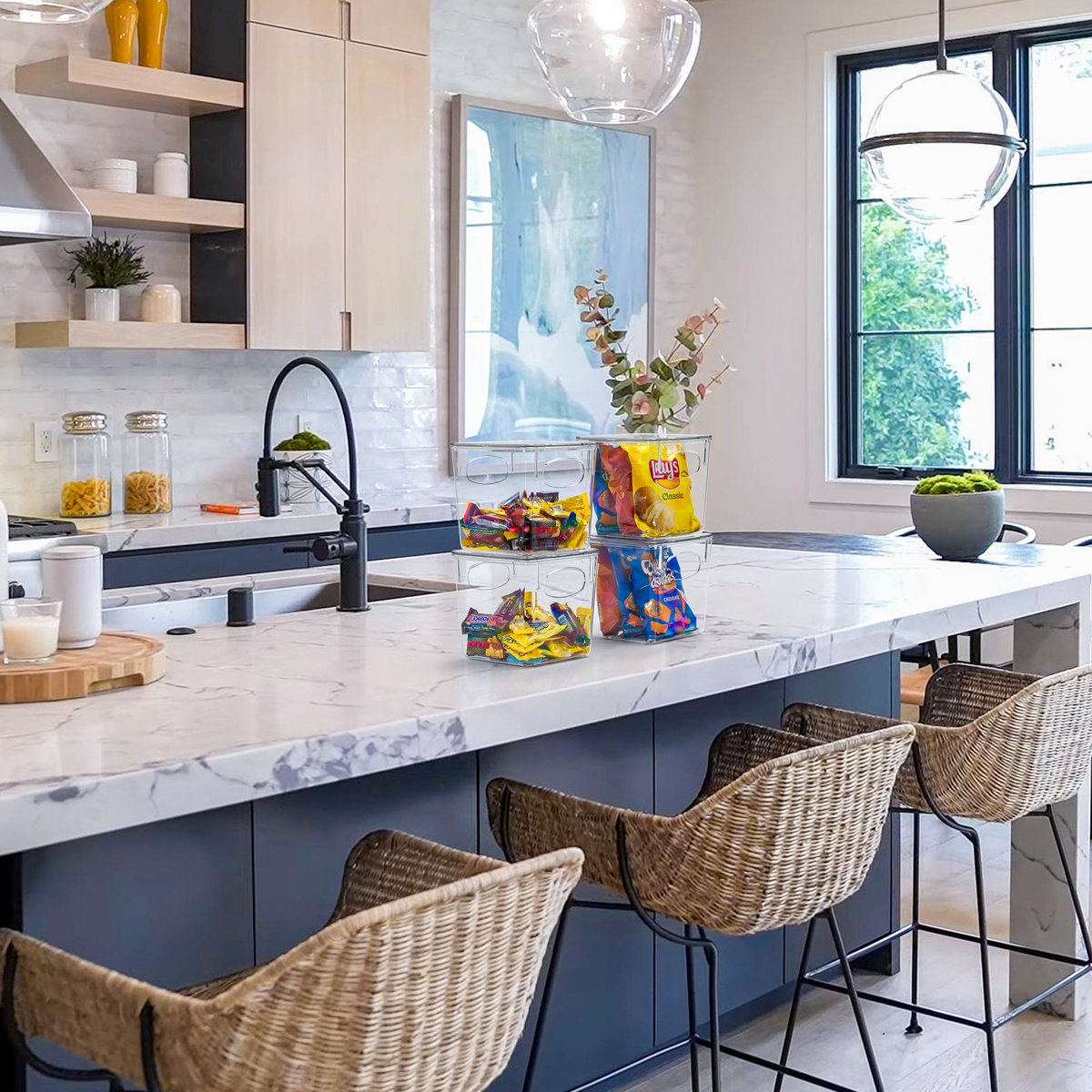 Sorbus 4 Pack Small Clear Plastic Pantry Storage Bins with Lids and Handles